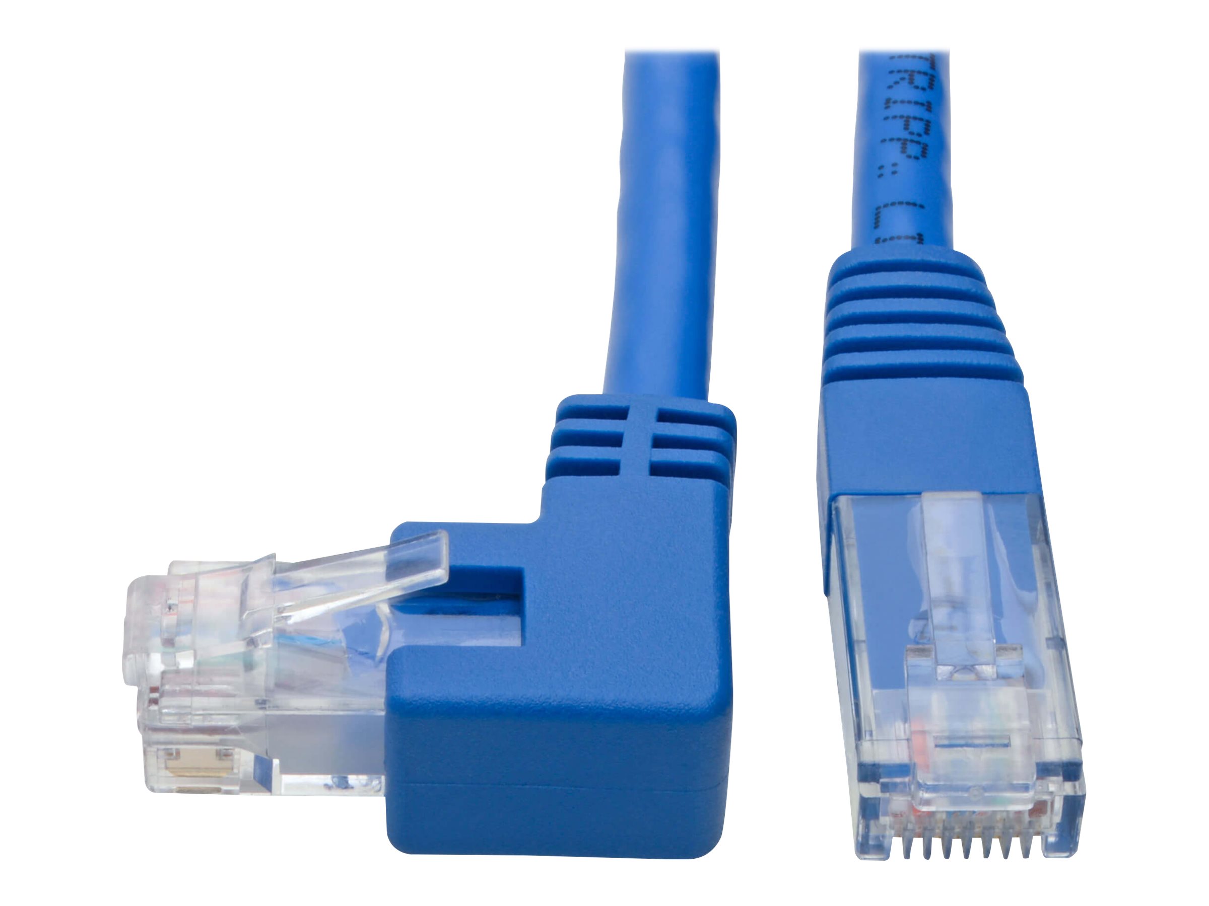 Eaton Tripp Lite Series Left-Angle Cat6 Gigabit Molded UTP Ethernet Cable (RJ45 Left-Angle M to RJ45 M), Blue, 1 ft. (0.31 m)