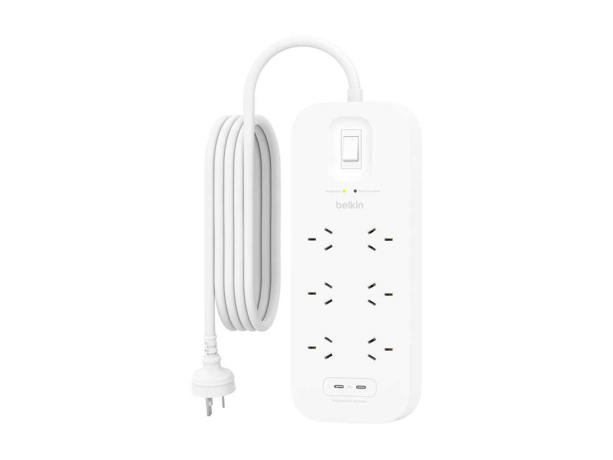 Belkin Connect surge protector with 2 USB-C ports 2400 Product shot Right side 77650