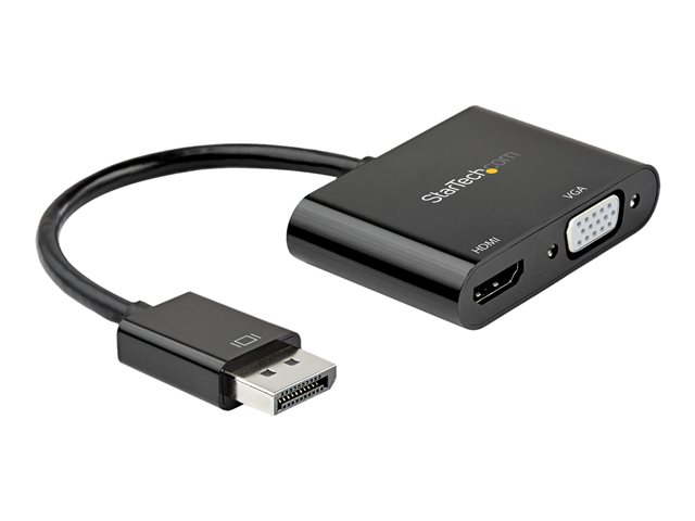Image of StarTech.com DisplayPort to HDMI VGA Adapter, DisplayPort 1.2 HBR2 to HDMI 2.0 (4K 60Hz) or VGA 1080p Converter Dongle, DP to HDMI or VGA Monitor Adapter, Digital Video Display Adapter - Multiport Video Dongle (DP2VGAHD20) - adapter - DisplayPort / HDMI /