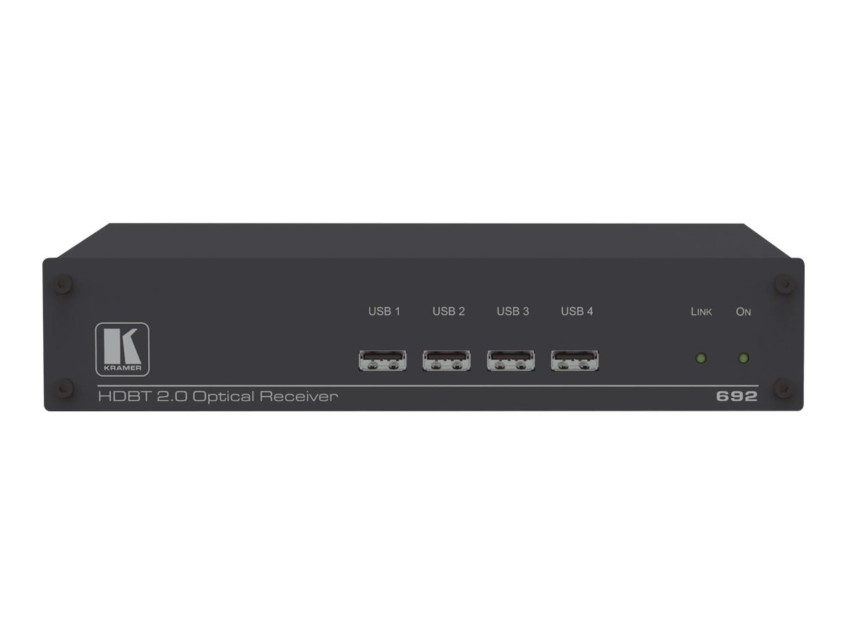 Kramer 692 4K60 4:2:0 HDMI MM/SM Fiber Optic Receiver with USB, Ethernet, RS-232, IR & Stereo Audio over Ultra-Reach HDBaseT 2.0