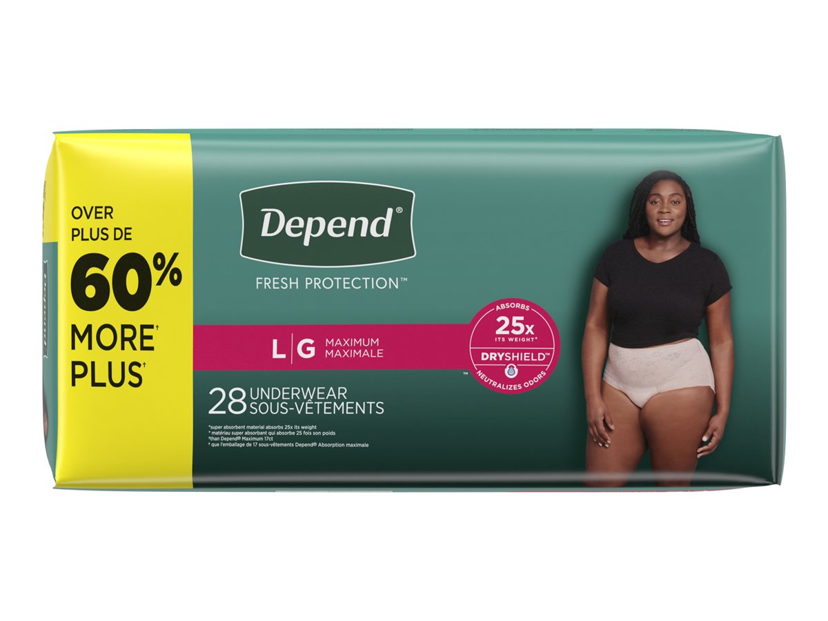 Depend Fresh Protection Adult Incontinence Underwear for Women - Blush -  Maximum - Large/28 Count