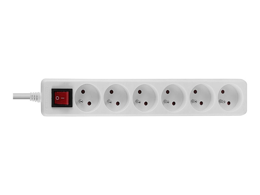 Multiprise 6 prises FR avec interrupteur, blanc 1.4m
