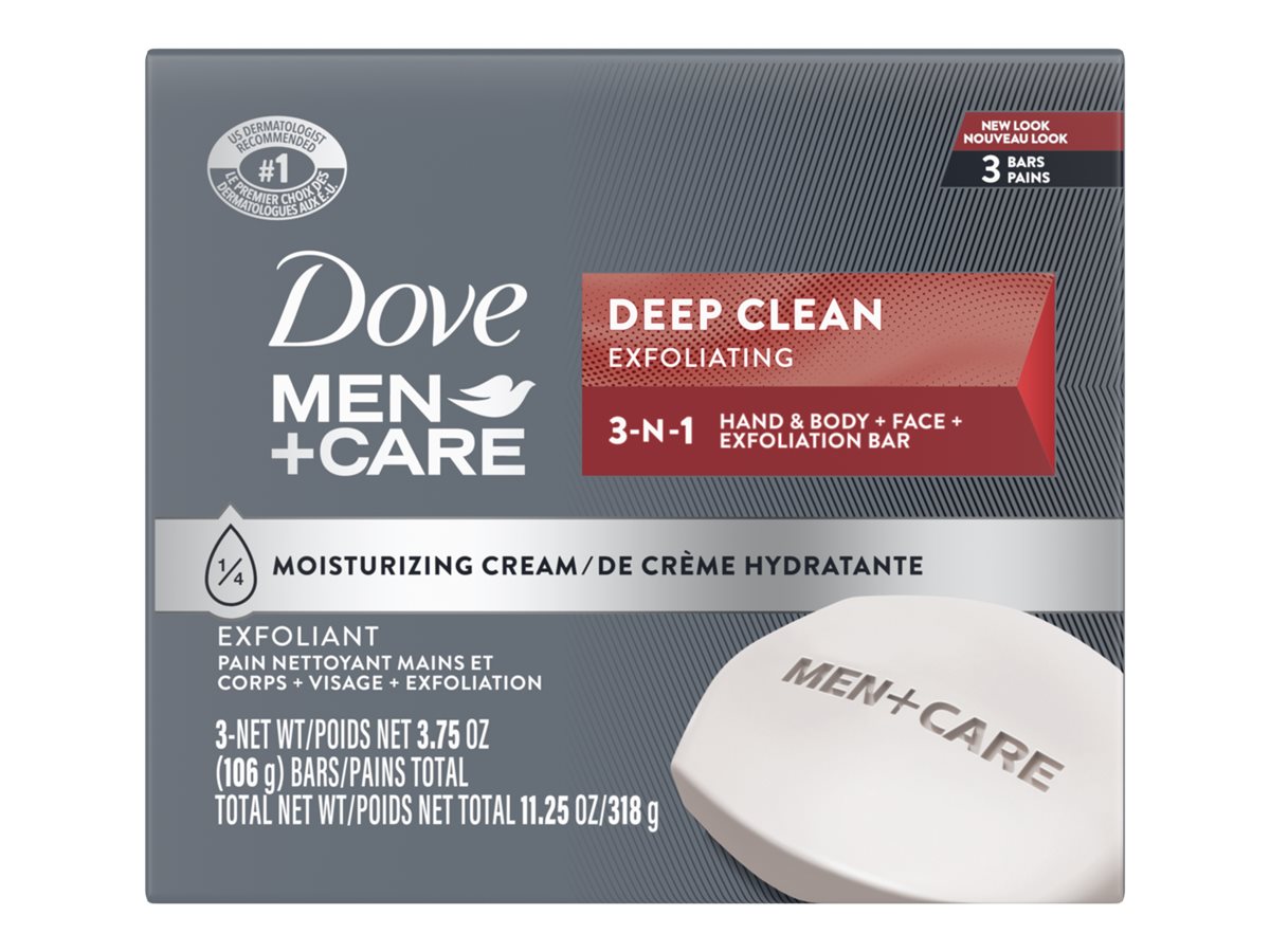 Dove Men+Care Deep Clean Body + Face Bar - Purifying Grains - 3 x 106g