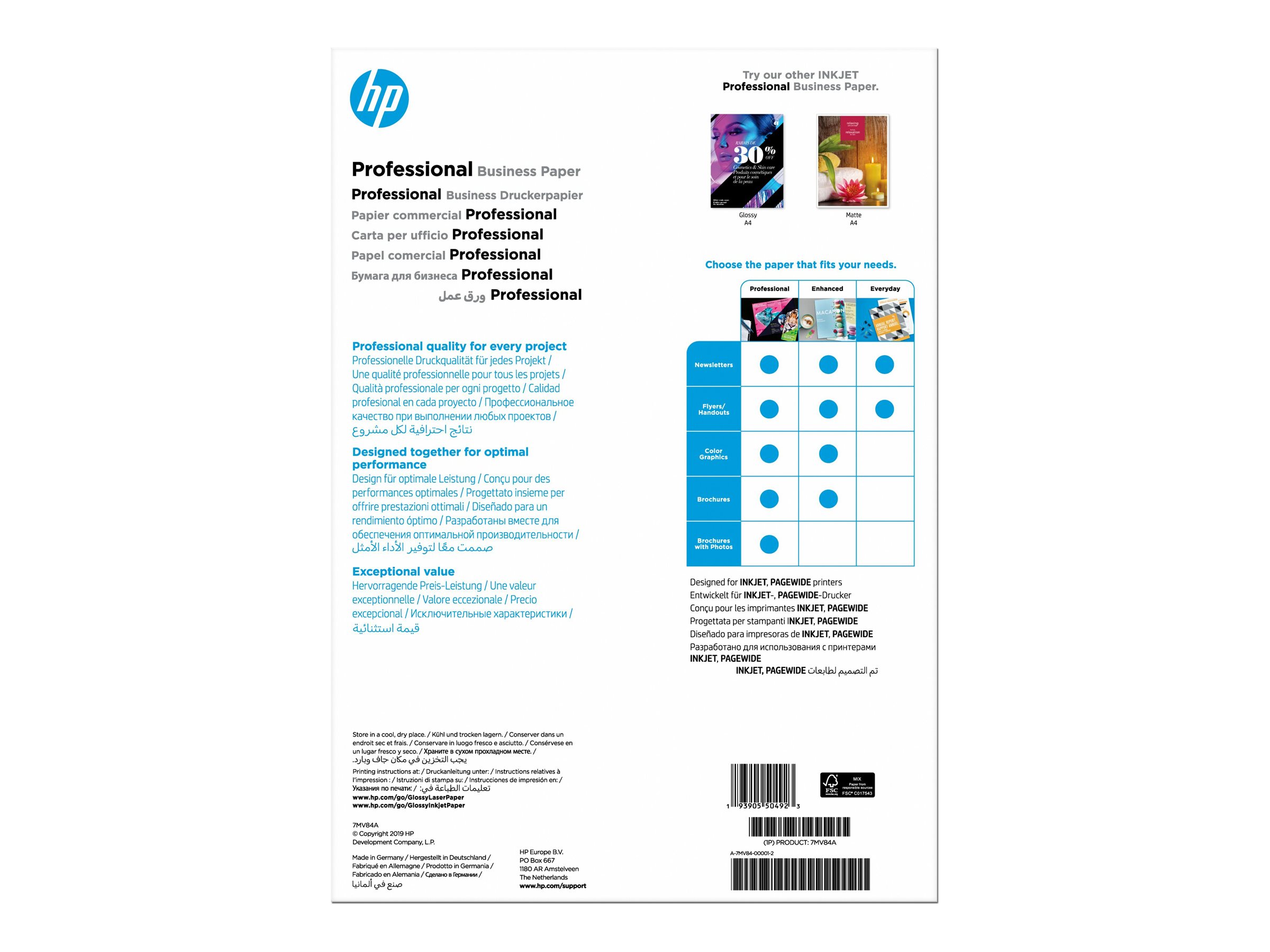 HP Professional - Glänzend - A3 (297 x 420 mm) - 180 g/m² - 150 Blatt Fotopapier - für Deskjet 15XX, Ink Advantage 27XX; Officejet 80XX, 9012; Photosmart B110