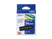 TZE-354 LAMINATED TAPE 24MM 8M GOLD ON BLACK