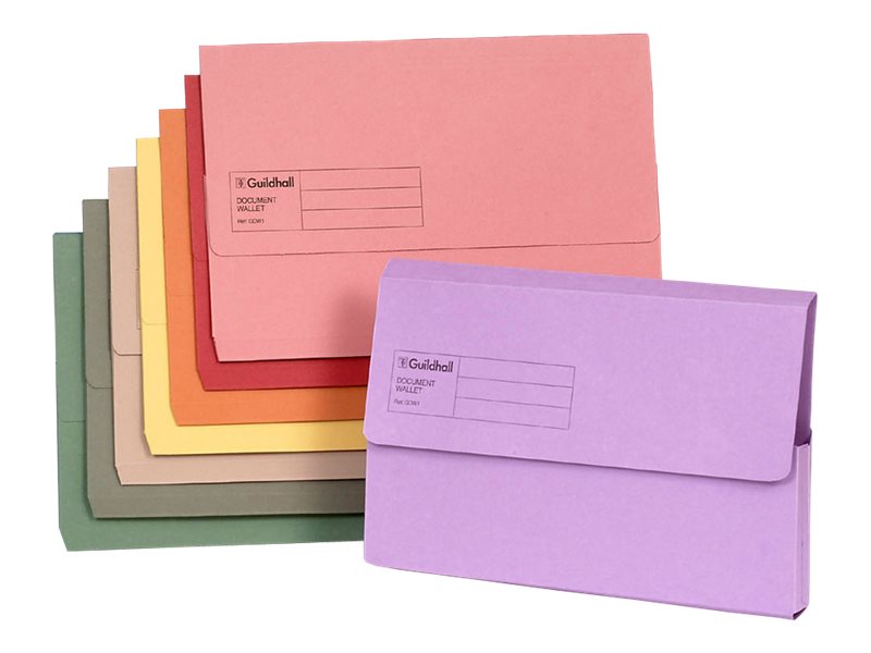Guildhall Foolscap Document Wallet For Folio Capacity 180 Sheets Assorted Colours Pack Of 50