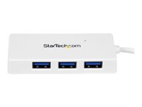 Startech 4 Port USB 3.0 Hub - Multi Port USB Hub w/ Built-in Cable - Powered USB 3.0 Extender for Your Laptop - White (ST4300
