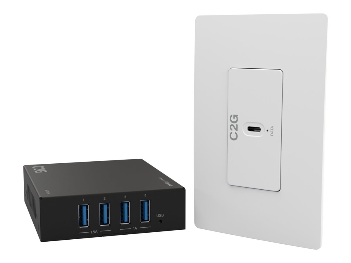 C2G Superbooster 1-Port USB over Cat6a Wall Plate to 4-Port USB-Box Extender Kit