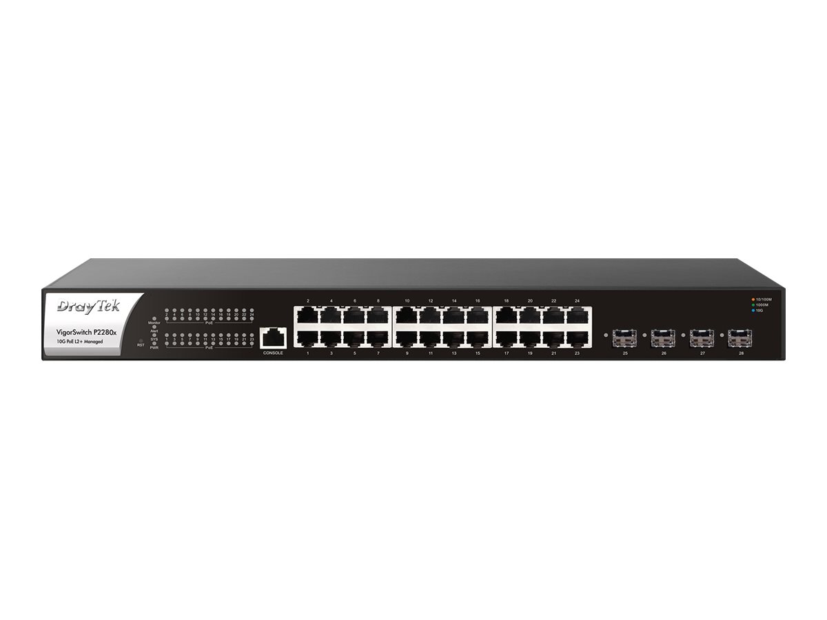 Draytek VigorSwitch P2280X switch 28 ports Managed Product shot Right-angle 79850