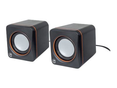 Manhattan 2600 Series Speaker System, Small Size, Big Sound, Two Speakers, Stereo, USB power, Output: 2x 3W, 3.5mm plug for sound, In-Line volume cont