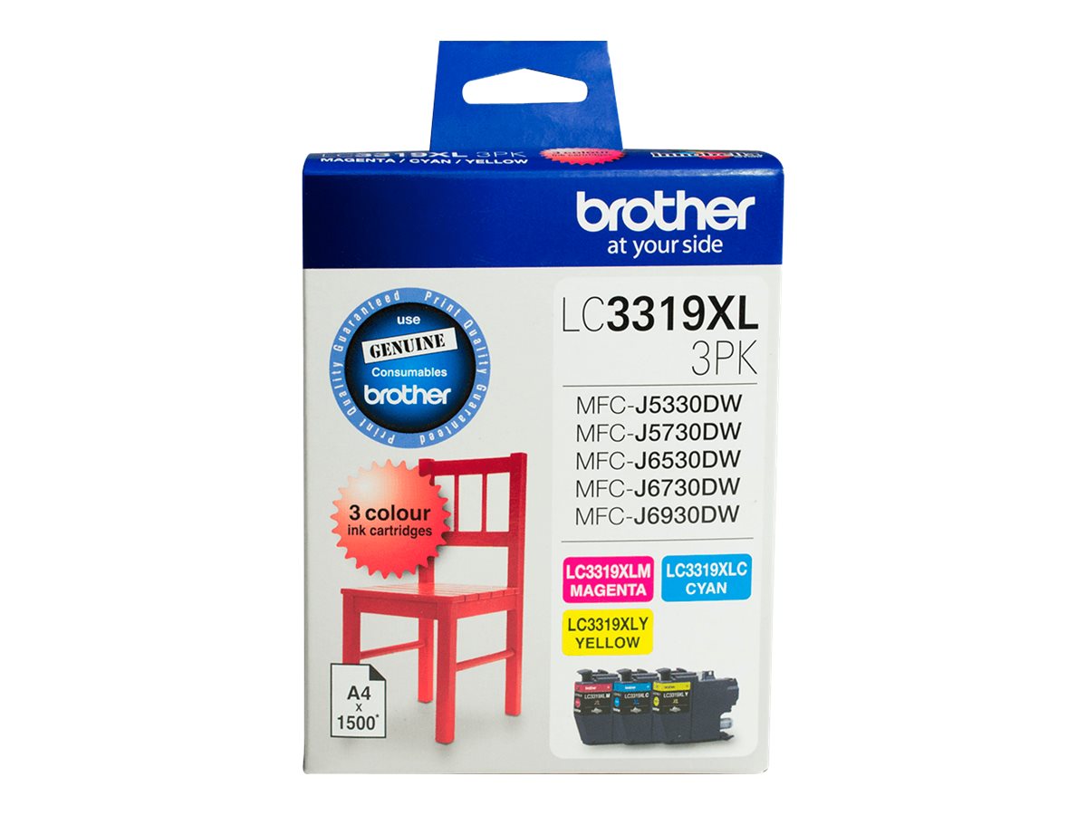 Brother LC3319XL3PK 3-pack XL yellow cyan magenta original ink Product shot Front 79800
