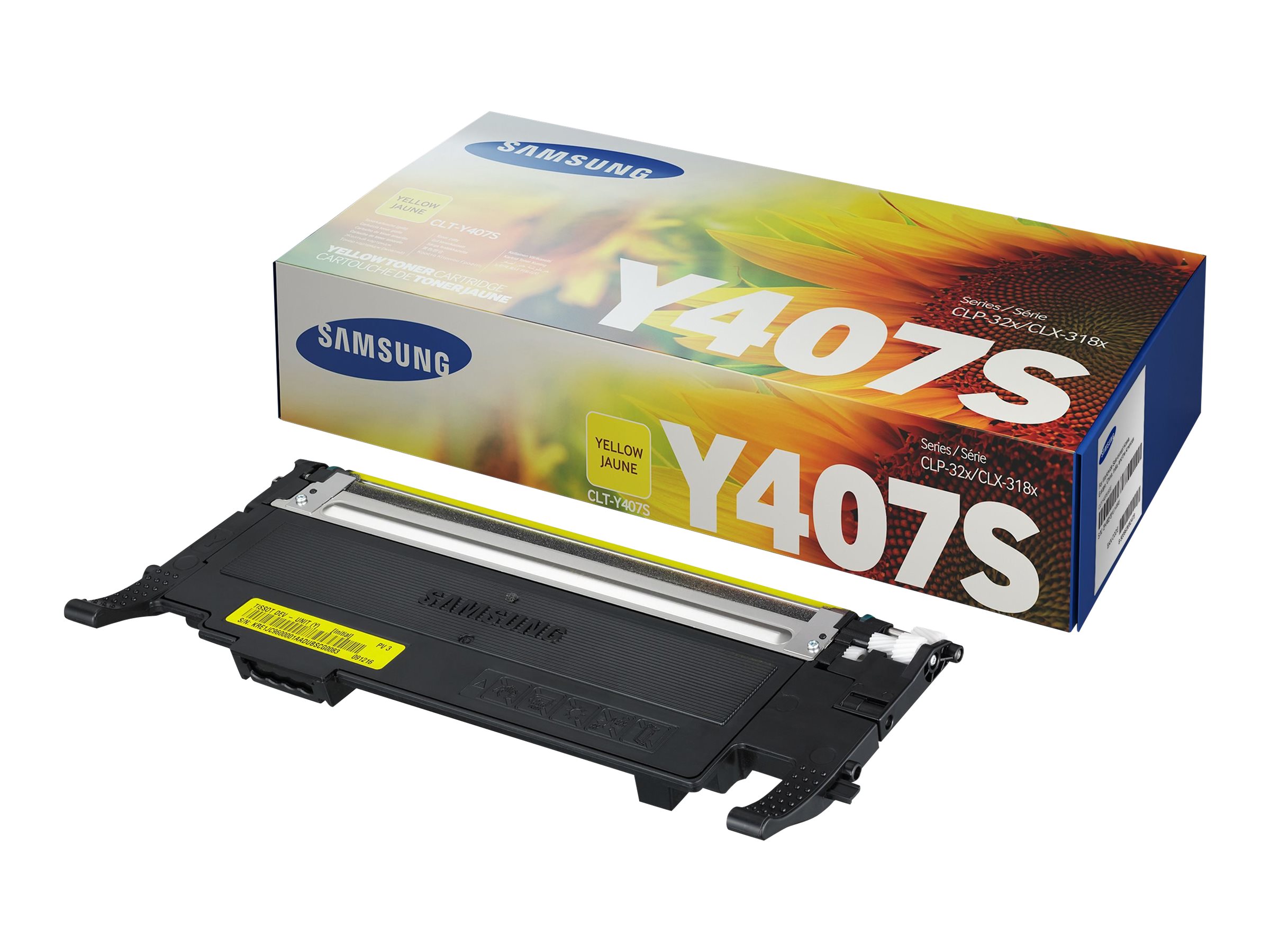 HP CLT-Y407S yellow original toner cartridge Package view Right-angle 80044