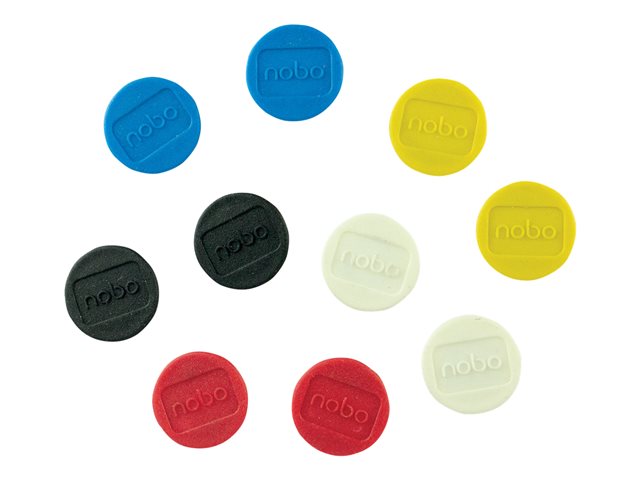 Nobo Magnet 2 Cm Diameter Black White Blue Yellow Red Pack Of 10