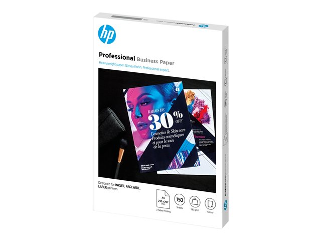 HP Professional Glossy Paper - Glänzend - A4 (210 x 297 mm) - 180 g/m² - 150 Blatt Fotopapier - für Deskjet 15XX, Ink Advantage 27XX; Officejet 80XX, 9012; Photosmart B110
