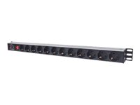 Intellinet Vertical Rackmount 12-Way Power Strip - German Type, With On/Off  and Overload Protection, 1.6m Power Cord (Euro 2-pin plug) Stikdåse 12-stik 16A Sort 1.6m