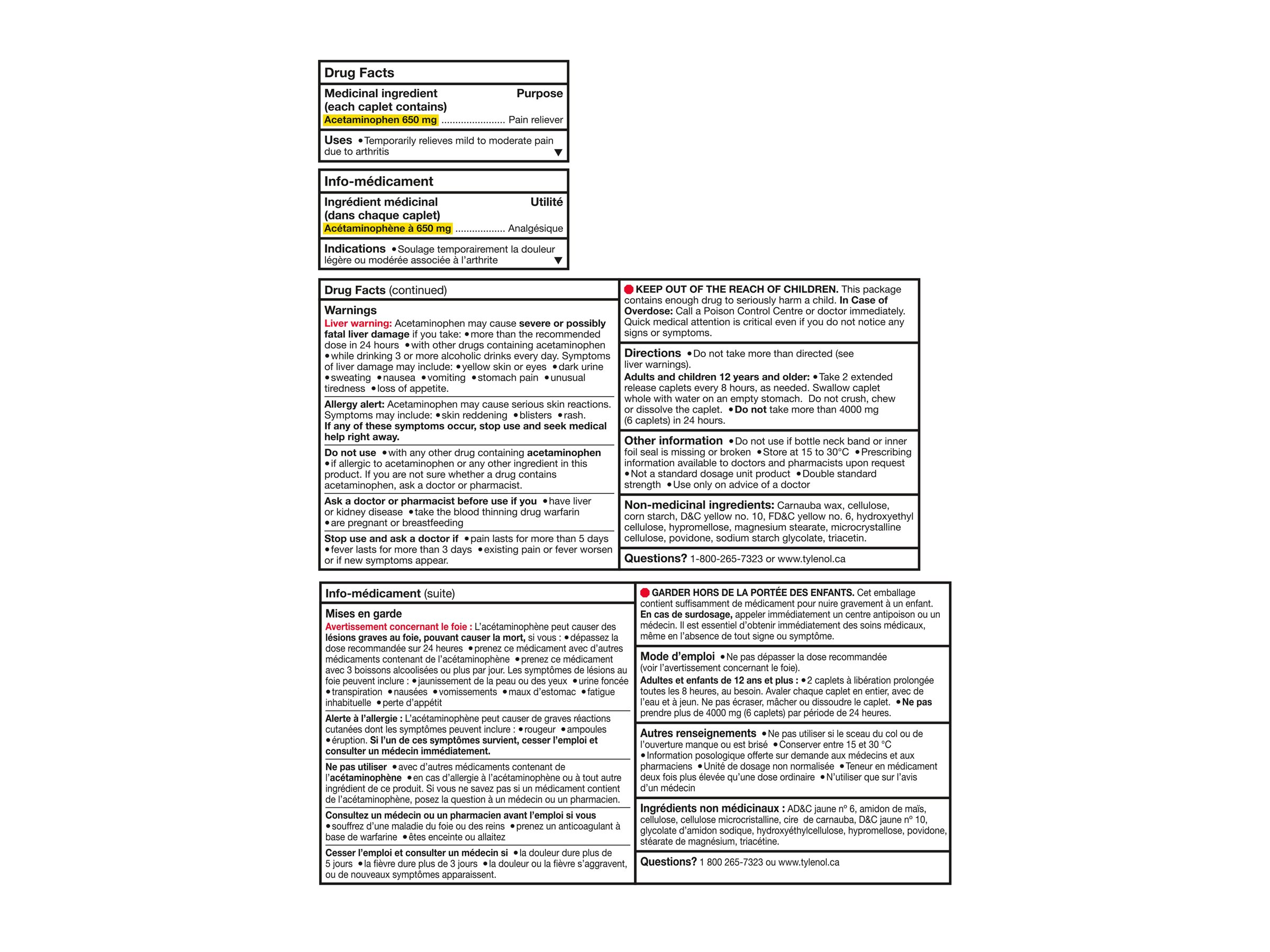 Tylenol Arthritis Pain Acetaminophen Caplets 170's