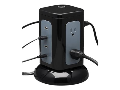 Tripp Lite 6-Outlet Surge Protector Tower, 3x USB-A, 1x USB-C, 8 ft. Cord, 5-15P Plug, 1800 Joules, Black