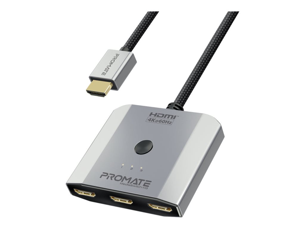 Promate MediaSwitch-H3, video/audio switch, 4K high resolution, 3 ports