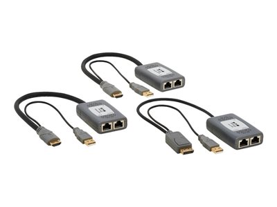 Eaton Tripp Lite Series 2-Port DisplayPort to HDMI over Cat6 Extender Kit, Pigtail Transmitter/2x Receivers, 4K 60 Hz, HDR, 4:4:4, 230 ft. (70.1 m), TAA