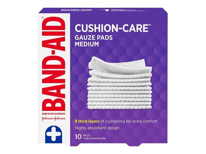 BAND-AID Cushion-Care Gauze Pads - 7.6 x 7.6 cm - Medium - 10's