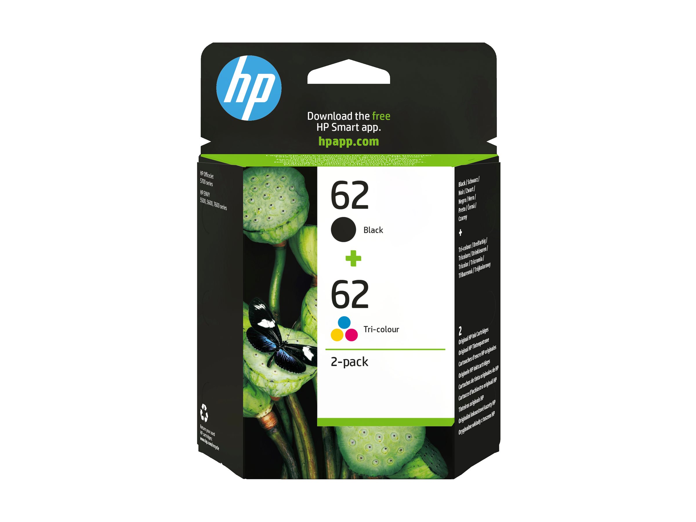 Hp 62 2 Pack Pigmented Black Colour Cyan Magenta Yellow Original Ink Cartridge