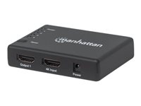 Manhattan 4K Compact 4-Port HDMI Splitter, 4K@30Hz, AC Powered, Boxed, Black (Euro 2-pin plug) Video-/audiosplitter HDMI