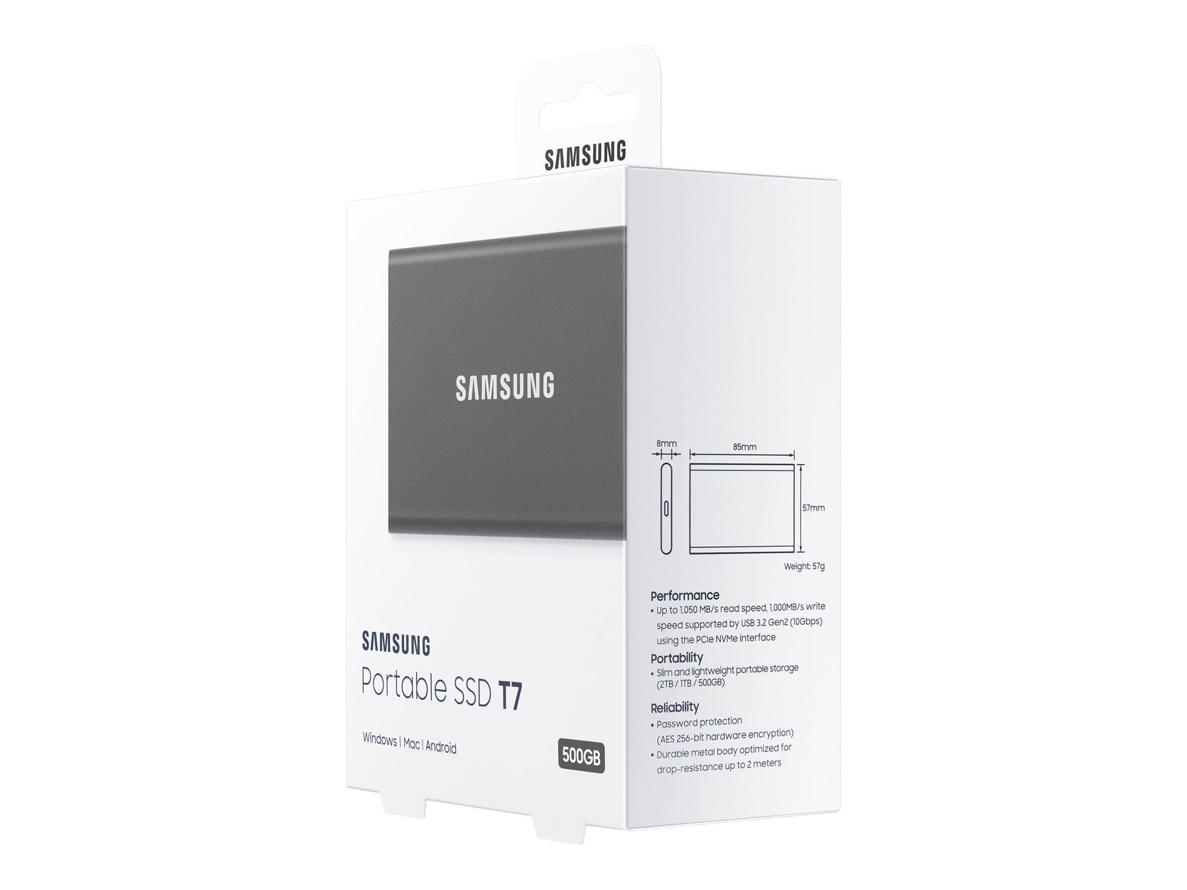 Samsung T7 MU-PC500T - SSD - verschl?sselt - 500 GB - extern (tragbar) - USB 3.2 Gen 2 (USB-C Steckverbinder)