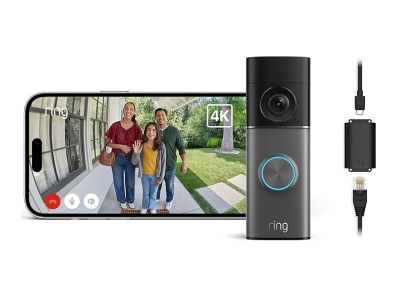 Ring Video Doorbell Pro (3rd Gen), smart doorbell, power over ethernet, newest gen, retinal 4K, 10x enhanced zoom, wide field of view, 30-day free trial of ring subscription plan