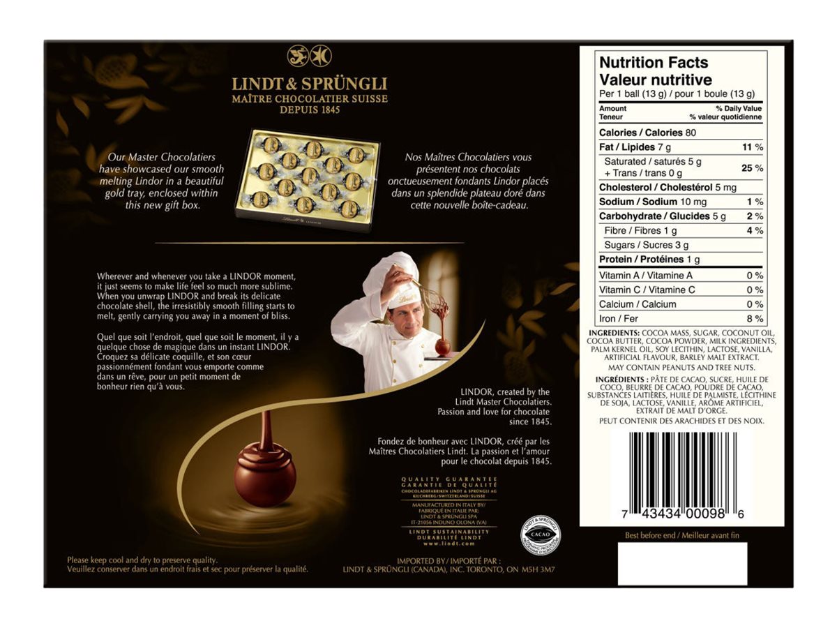 LINDOR Extra Dark Chocolate Truffles - 70% Cacao - 156g