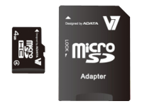 V7 VAMSDH4GCL4R-2E - Flash memory card (microSDHC to SD adapter included) - 4 GB - Class 4 - microSDHC - black