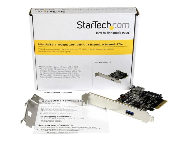 Image of StarTech.com 2 Port USB 3.1 (10Gbps) Card - USB-A 1x External 1x Internal - PCIe USB 3.1 Card with Type-A - PCI Express (PEXUSB311EI) - USB adapter - PCIe x4 - USB 3.1 x 2