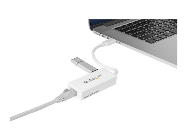 StarTech.com USB 3.0 to Gigabit Ethernet Adapter NIC w/ USB Port (White) - USB 3.0 NIC - 10/100/1000 Mbps USB 3.0 LAN Adapter (USB31000SPTW)