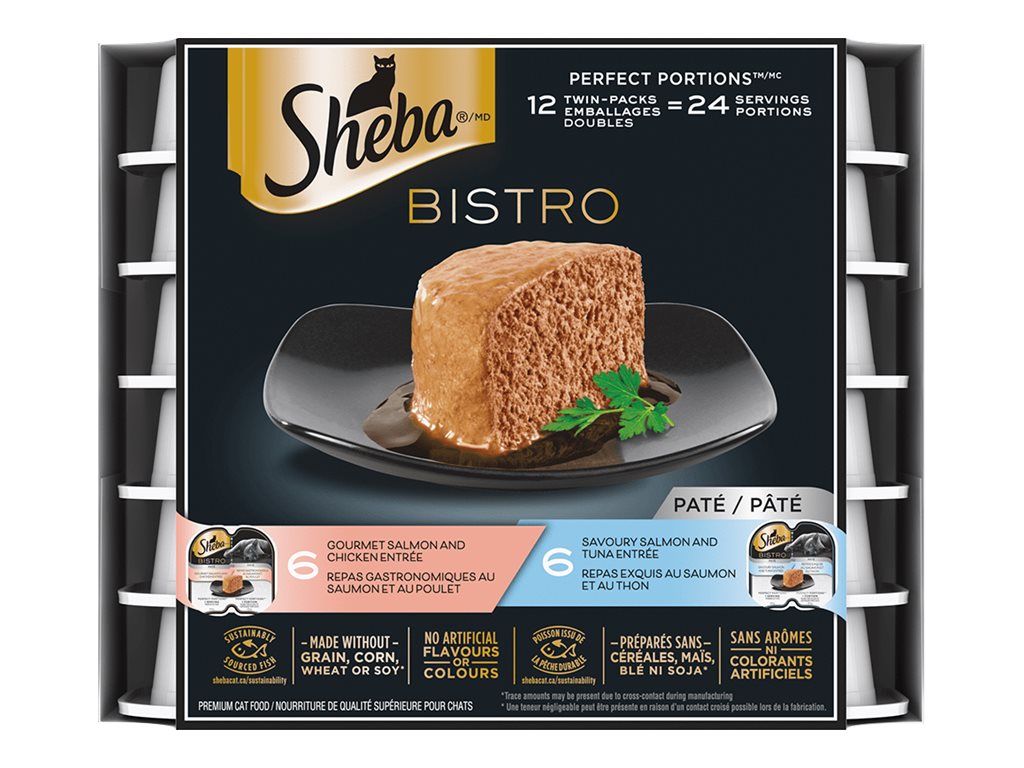 SHEBA BISTRO PERFECT PORTIONS Pate Gourmet Salmon with Chicken and Savoury Salmon with Tuna Entree - 12 x 75g