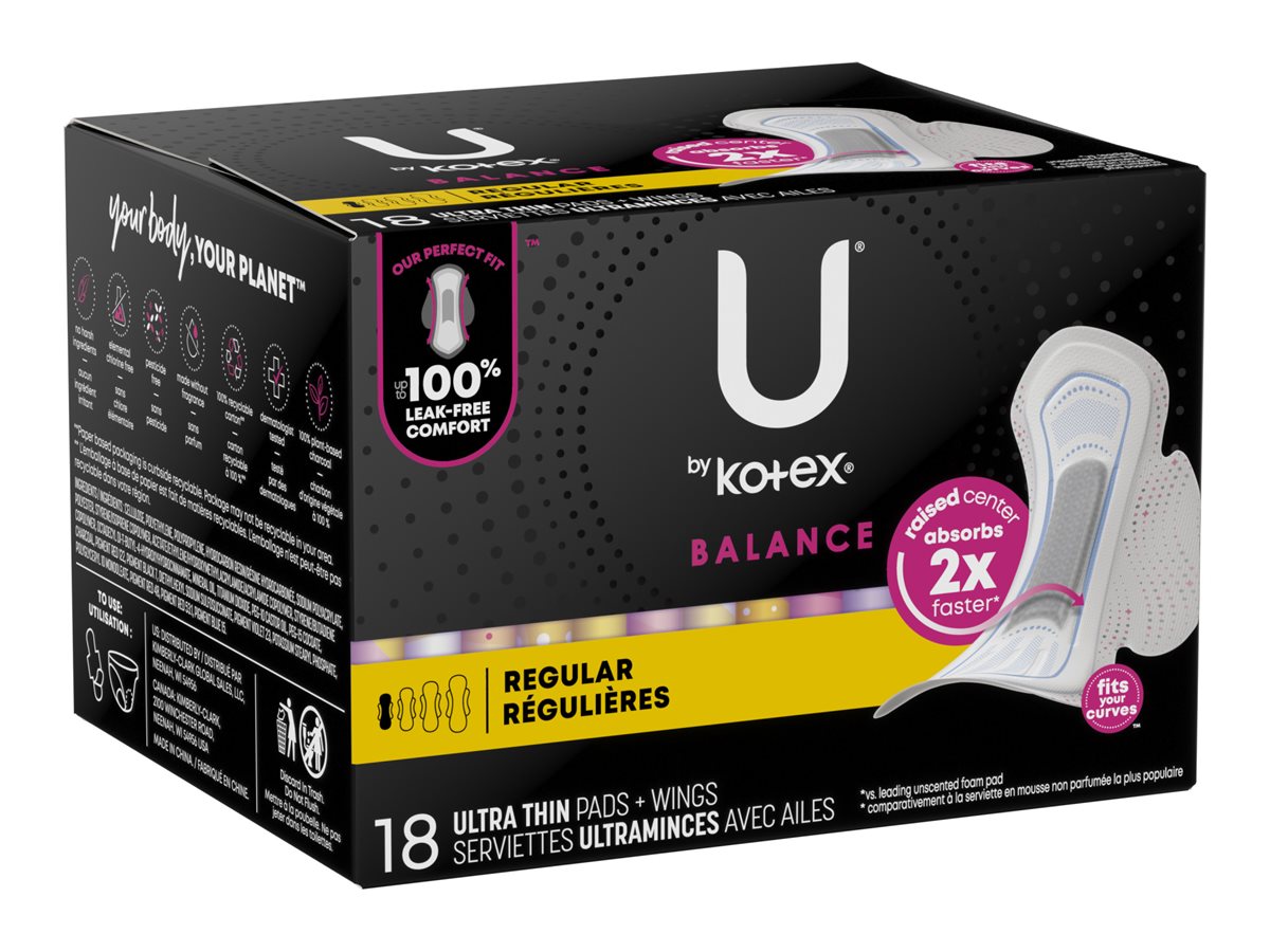 U by Kotex Balance Ultra Thin Sanitary Pad - Regular - 18 Count