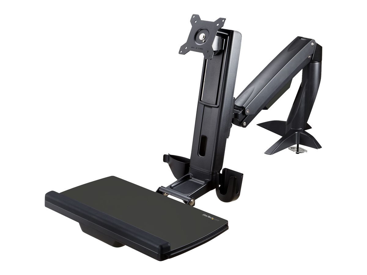StarTech.com Sit Stand Monitor Arm, Desk Mount Adjustable Sit-Stand Workstation Arm for Single 34" VESA Mount Display, Ergonomic Articulating Standing Desk Converter with Keyboard Tray - Stand Up Office Desk (ARMSTSCP1) montážní sada - pro monitor / klávesnice