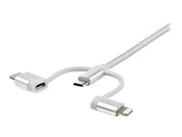 StarTech.com USB Multi Charging Cable - 3.3 ft / 1m - Lightning / USB-C / Micro-USB - Braided - MFi Certified - USB 2.0 - 3 in 1 Charging (LTCUB1MGR) - USB cable - USB (M) to Micro-USB Type B, Lightning, USB-C (M) - 1 m - silver