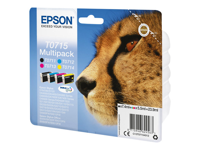 Image of Epson T0715 Multipack - 4-pack - black, yellow, cyan, magenta - original - ink cartridge