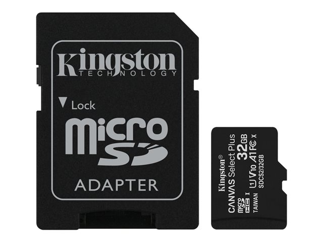 Kingston Canvas Select Plus - Flash memory card (microSDHC to SD adapter included) - 32 GB - A1 / Video Class V10 / UHS Class 1 / Class10 - microSDHC UHS-I