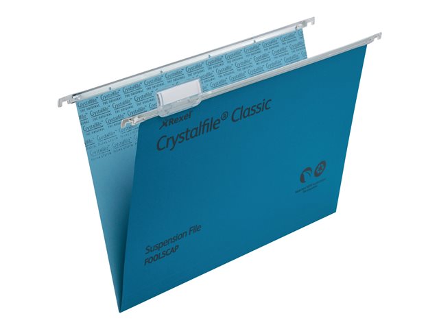 Rexel Crystalfile Classic Hanging File For Foolscap Capacity 150 Sheets Tabbed Blue Pack Of 50
