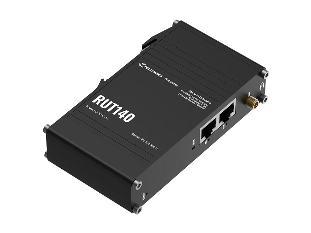 Teltonika RUT140 wireless router Wi-Fi DIN rail Product shot Right-angle 79700