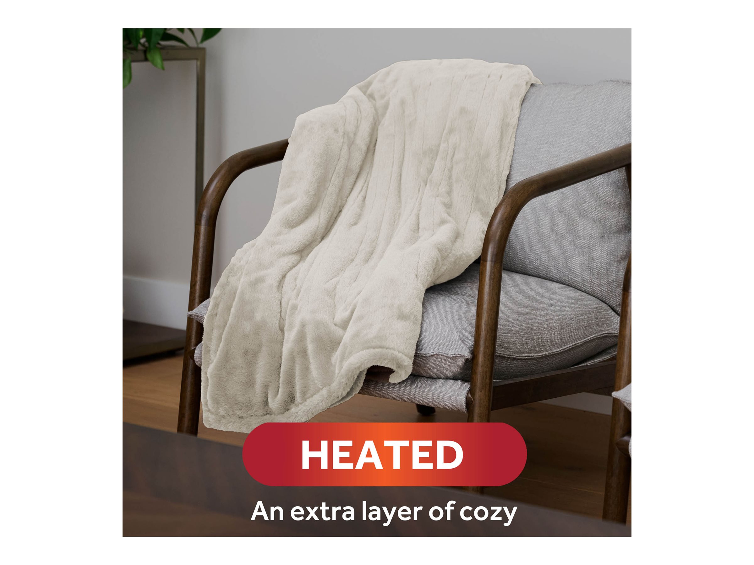 Sunbeam Velvet Heated Throw - Stone Buff - 50 x 60 in