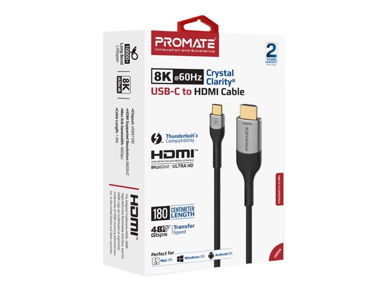 Promate CrystalClarity MediaCord-8K, adapter cable, 1.8 m