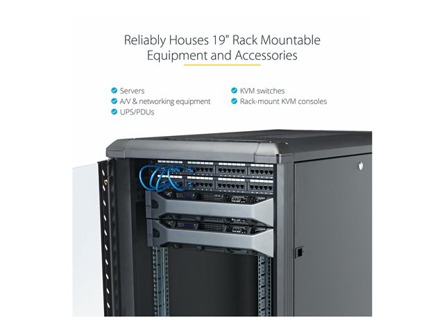 StarTech.com 25U Network Rack Cabinet on Wheels - 36in Deep - Portable 19in 4 Post Network Rack Enclosure for Data & IT Computer Equipment w/ Casters (RK2536BKF)