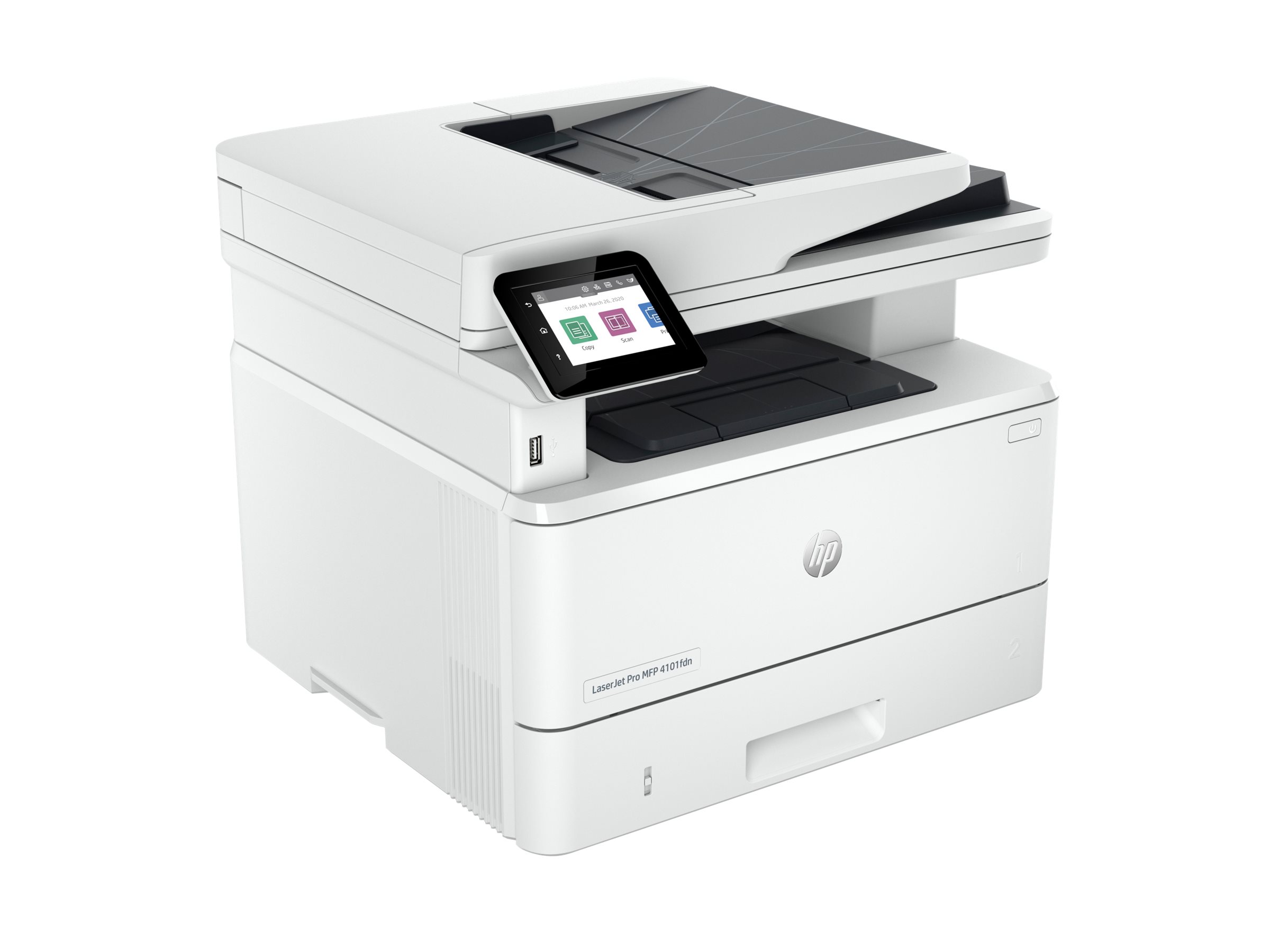 HP LaserJet Pro MFP 4101fdn multifunction printer Product shot Front 79950