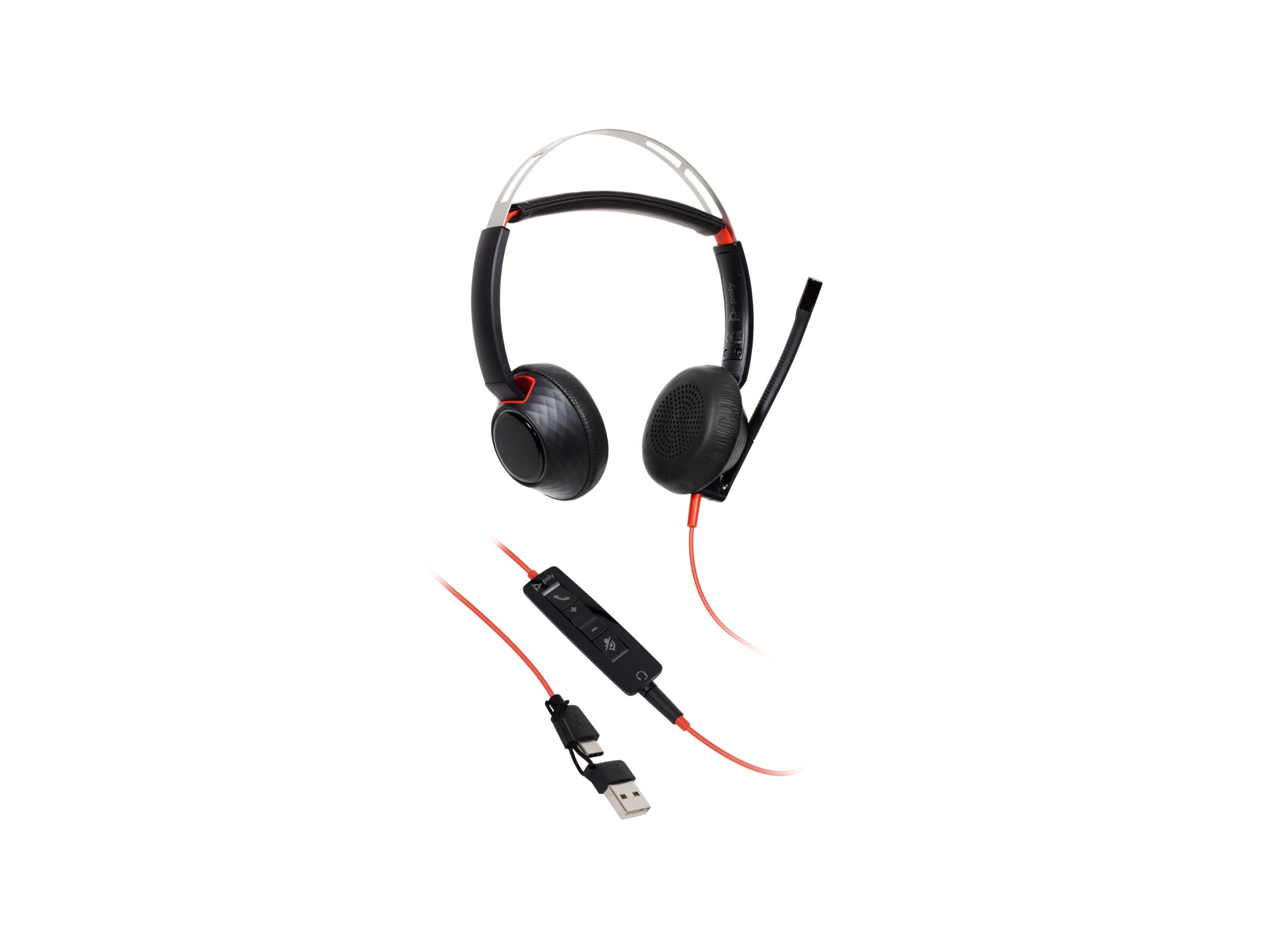HP Poly Blackwire 5220 headset USB-C 3.5 mm jack Product shot Left-angle 79901