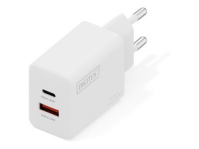 DIGITUS USB-Ladegerät   20W,  1x USB-C,  1x USB-A       weiß
