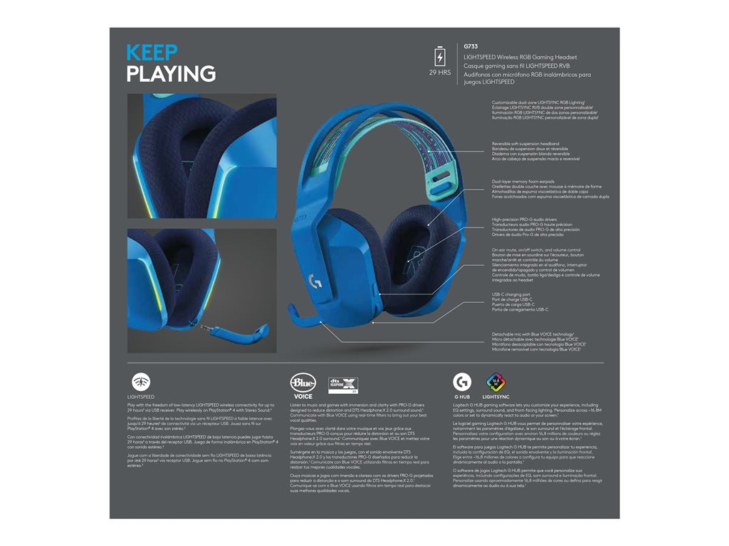 LOGI G733 LightSpeed Headset blue