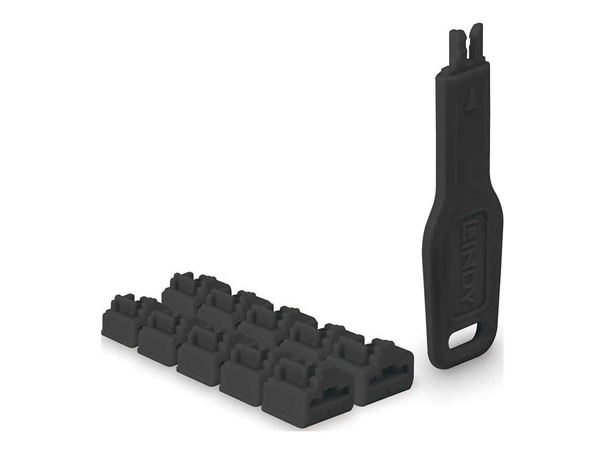 LINDY RJ45 Port Locks, Black, 10x + 1 Key