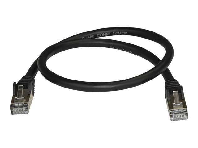 Image of StarTech.com 50cm CAT6A Ethernet Cable, 10 Gigabit Shielded Snagless RJ45 100W PoE Patch Cord, CAT 6A 10GbE STP Network Cable w/Strain Relief, Black, Fluke Tested/UL Certified Wiring/TIA - Category 6A - 26AWG (6ASPAT50CMBK) - patch cable - 50 cm - black