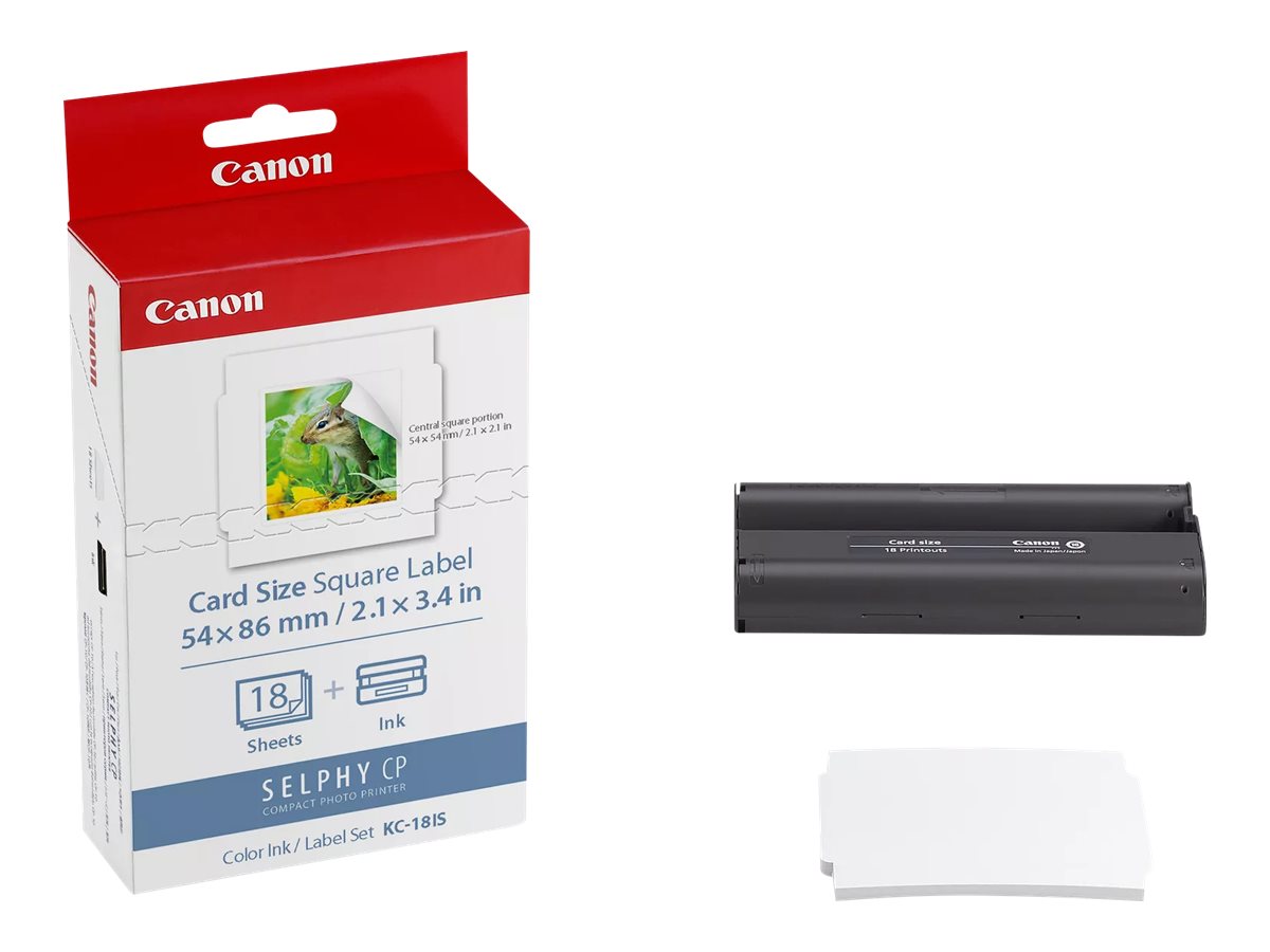 Canon KC-18IS 1 print ribbon cassette and paper Product shot Front 79800